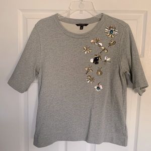 Short sleeve bejeweled gray sweater